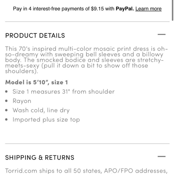 TORRID Mosaic Print Smocked Bell Sleeve Dress Size 3 - Picture 7 of 7